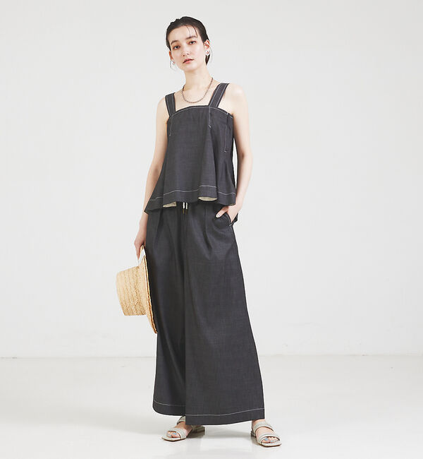 qualite「【セットップ対応】リヨセルデニムベアトップ」|Tシャツ・カットソー|