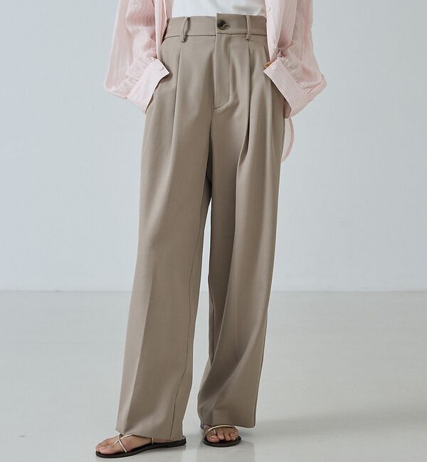 abahouse mavie「【快適&美脚】タックワイドスラックス」|その他|ベージュ