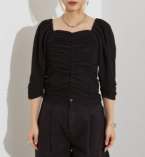 NOMINE「シャーリング ボリュームスリーブ2WAYプルオーバー」|Tシャツ・カットソー|