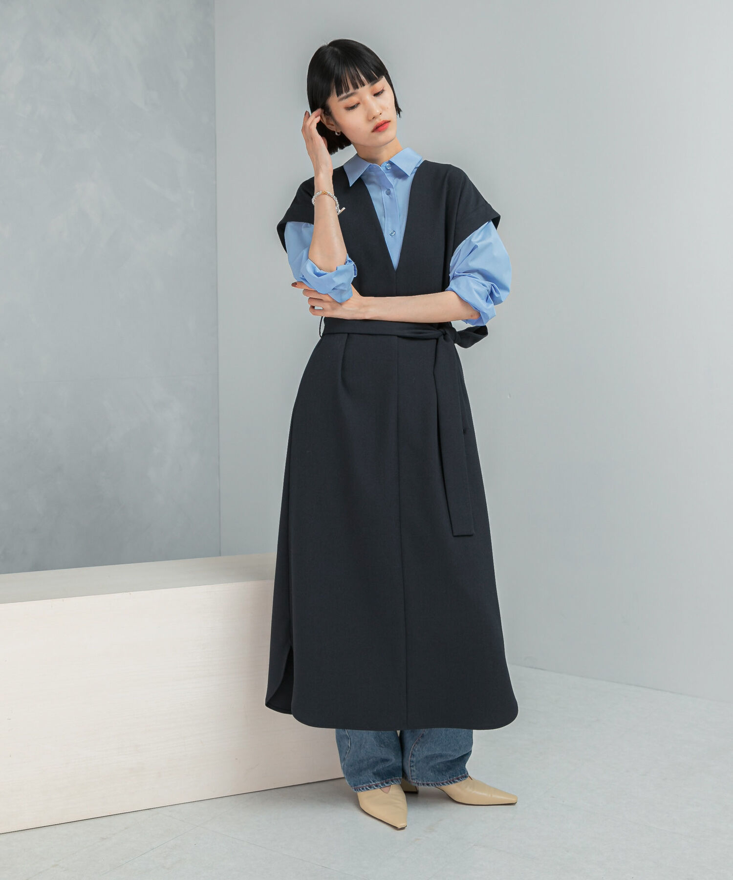 URBAN RESEARCH ROSSO「ウエストマークジャンパースカート」|ワンピース|ネイビー