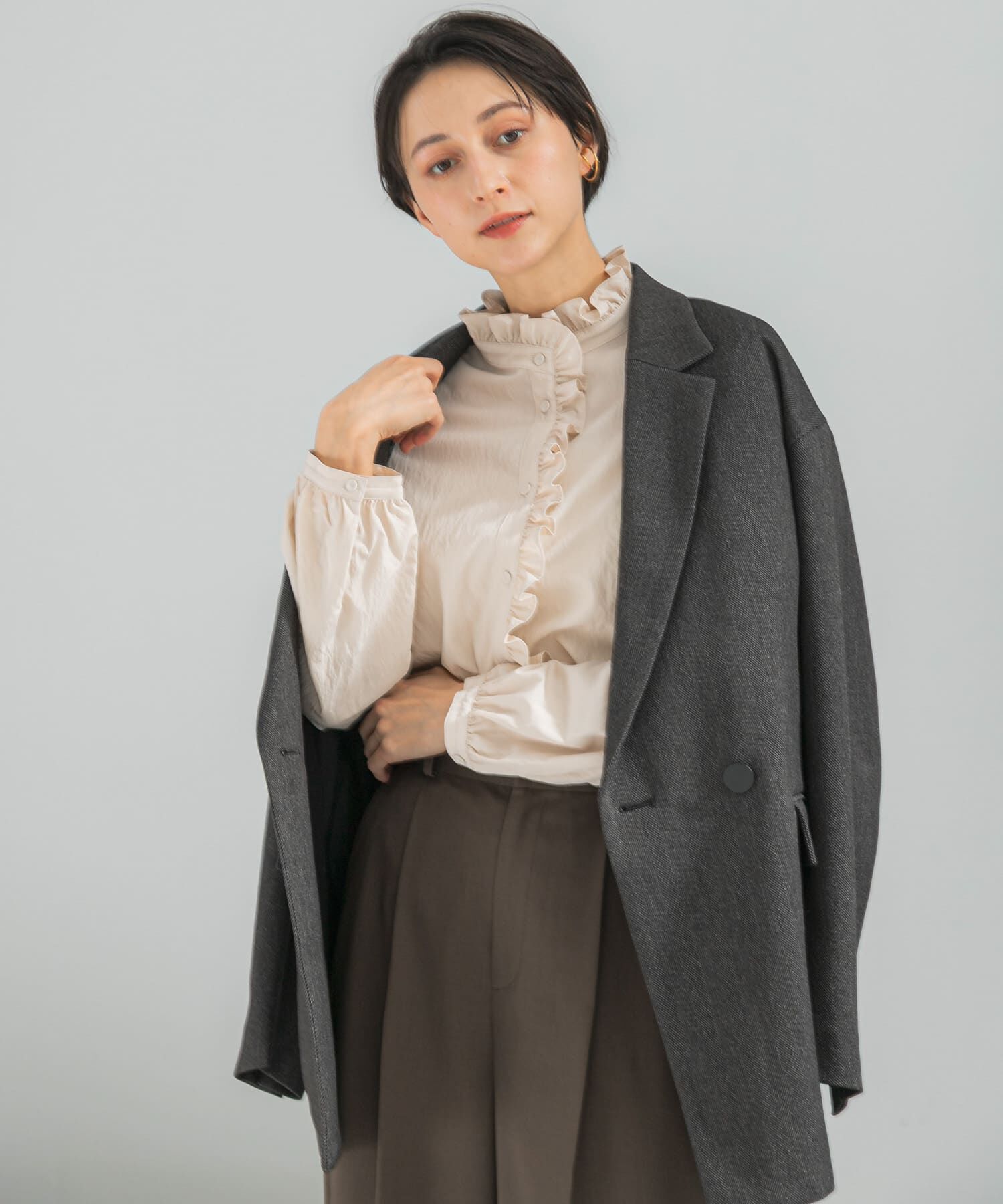 URBAN RESEARCH ROSSO「『WEB限定』フリルスタンドカラーシャツ」|シャツ・ブラウス|