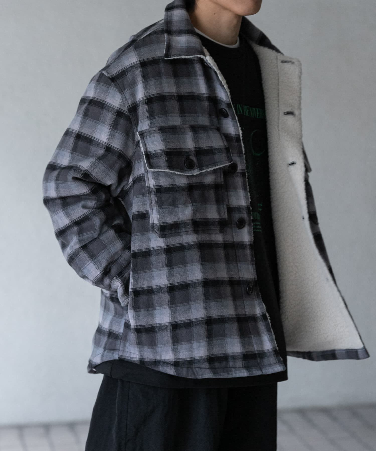 SENSE OF PLACE by URBAN RESEARCH「オンブレーチェックボアジャケット」|ノーカラーコート|