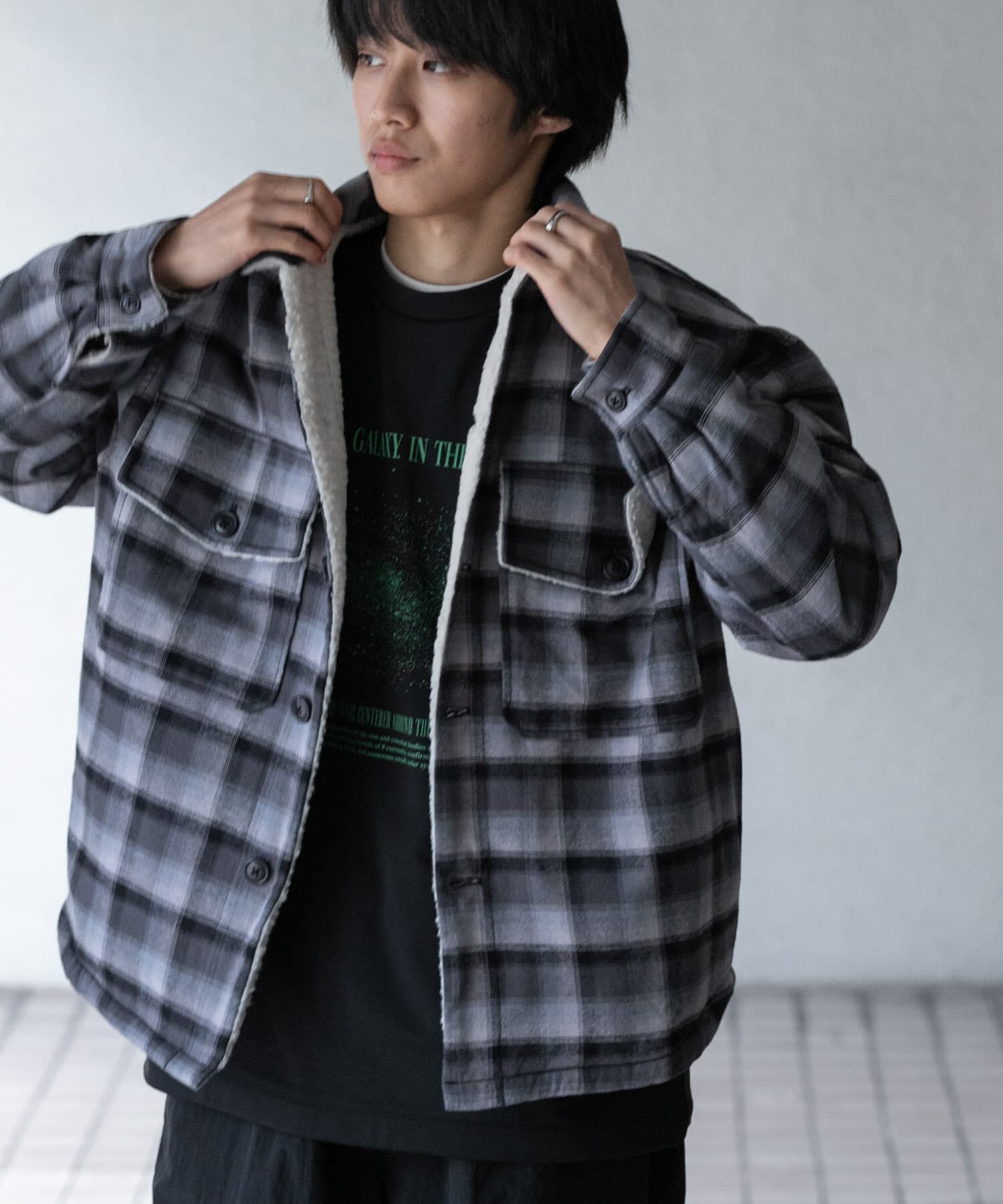 SENSE OF PLACE by URBAN RESEARCH「オンブレーチェックボアジャケット」|ノーカラーコート|