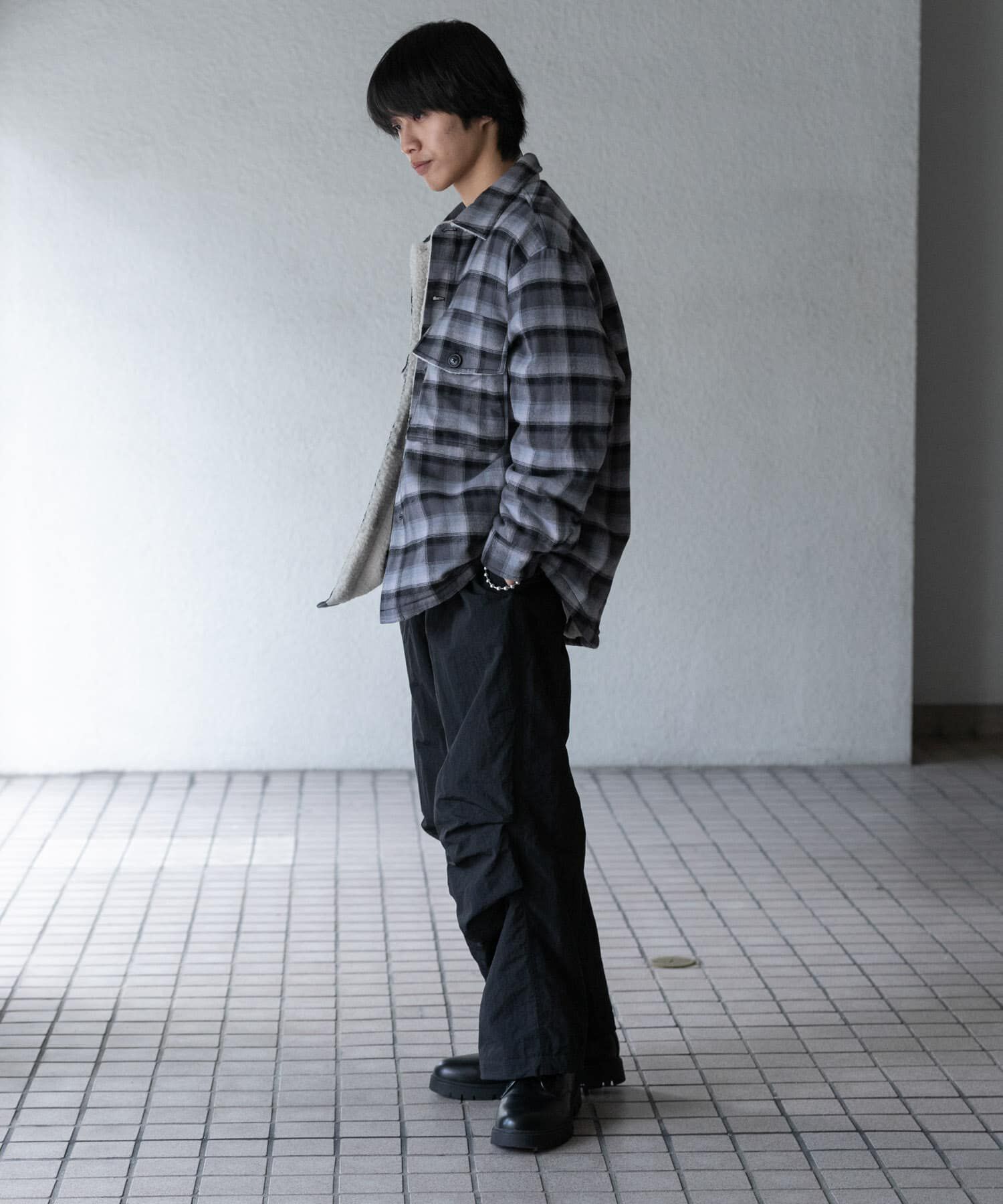 SENSE OF PLACE by URBAN RESEARCH「オンブレーチェックボアジャケット」|ノーカラーコート|