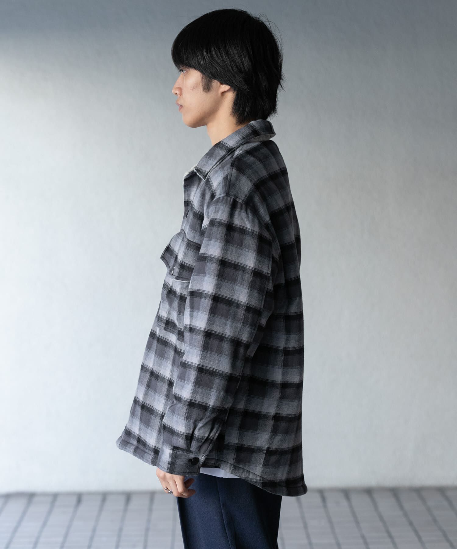 SENSE OF PLACE by URBAN RESEARCH「オンブレーチェックボアジャケット」|ノーカラーコート|