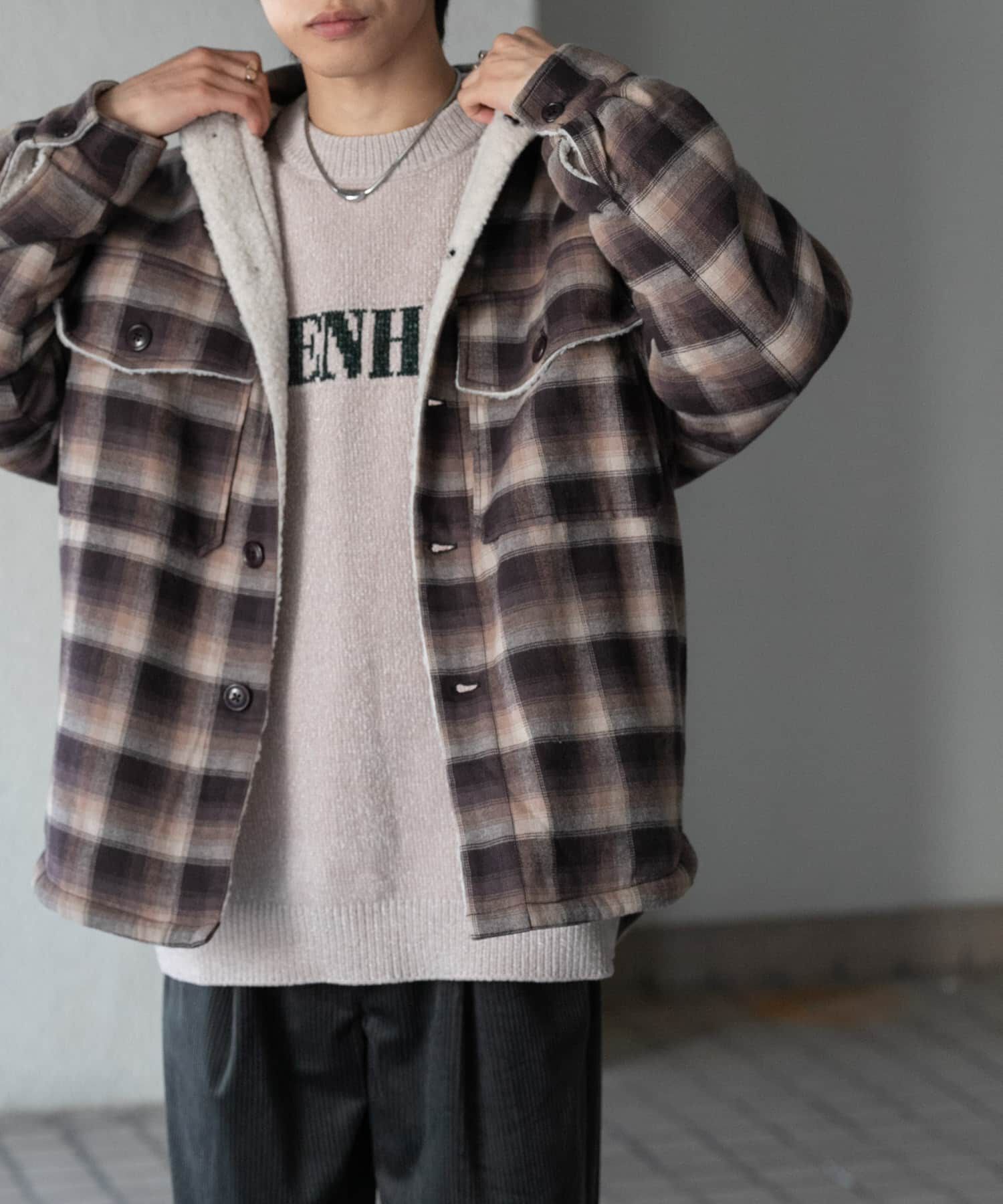 SENSE OF PLACE by URBAN RESEARCH「オンブレーチェックボアジャケット」|ノーカラーコート|