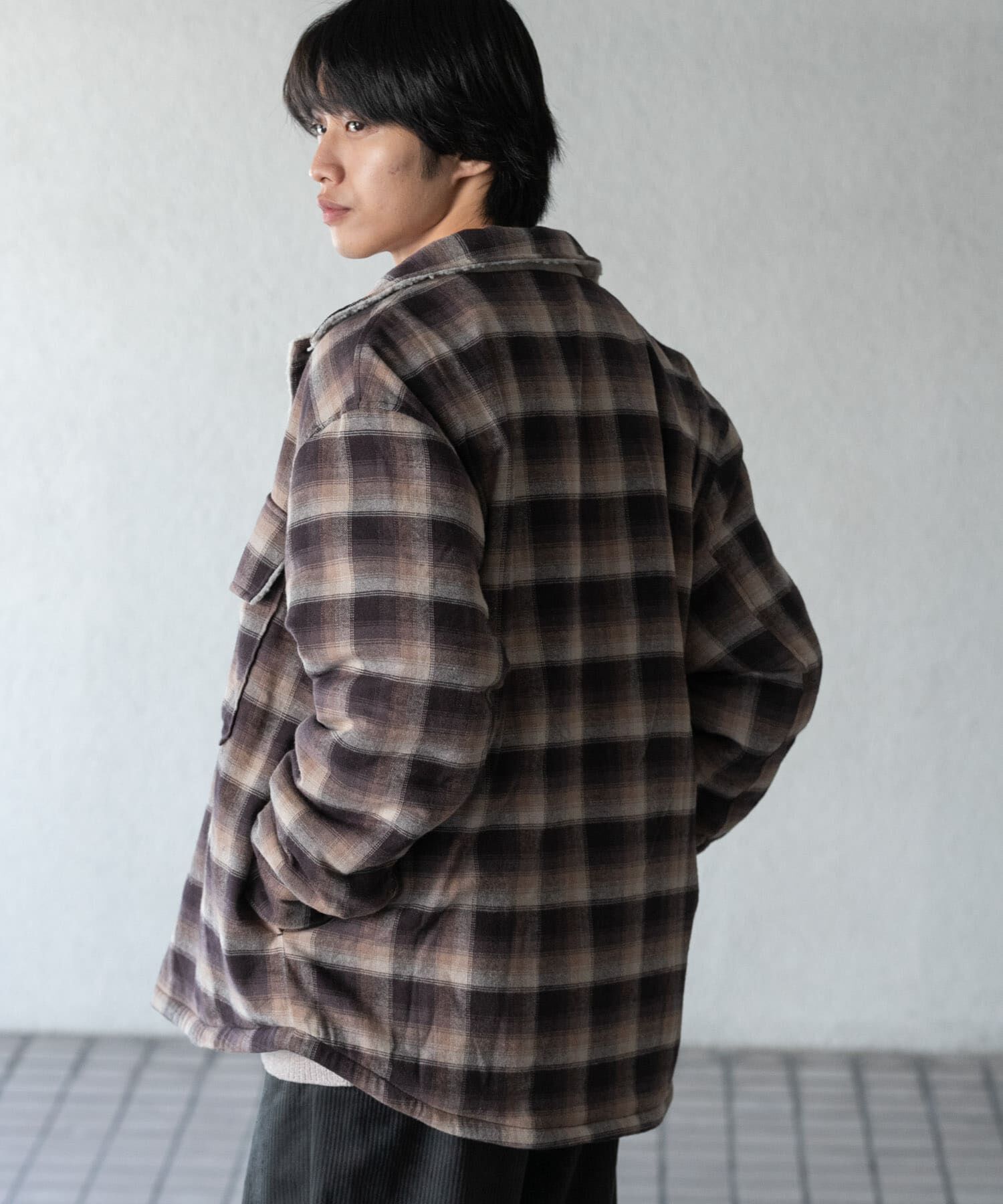 SENSE OF PLACE by URBAN RESEARCH「オンブレーチェックボアジャケット」|ノーカラーコート|