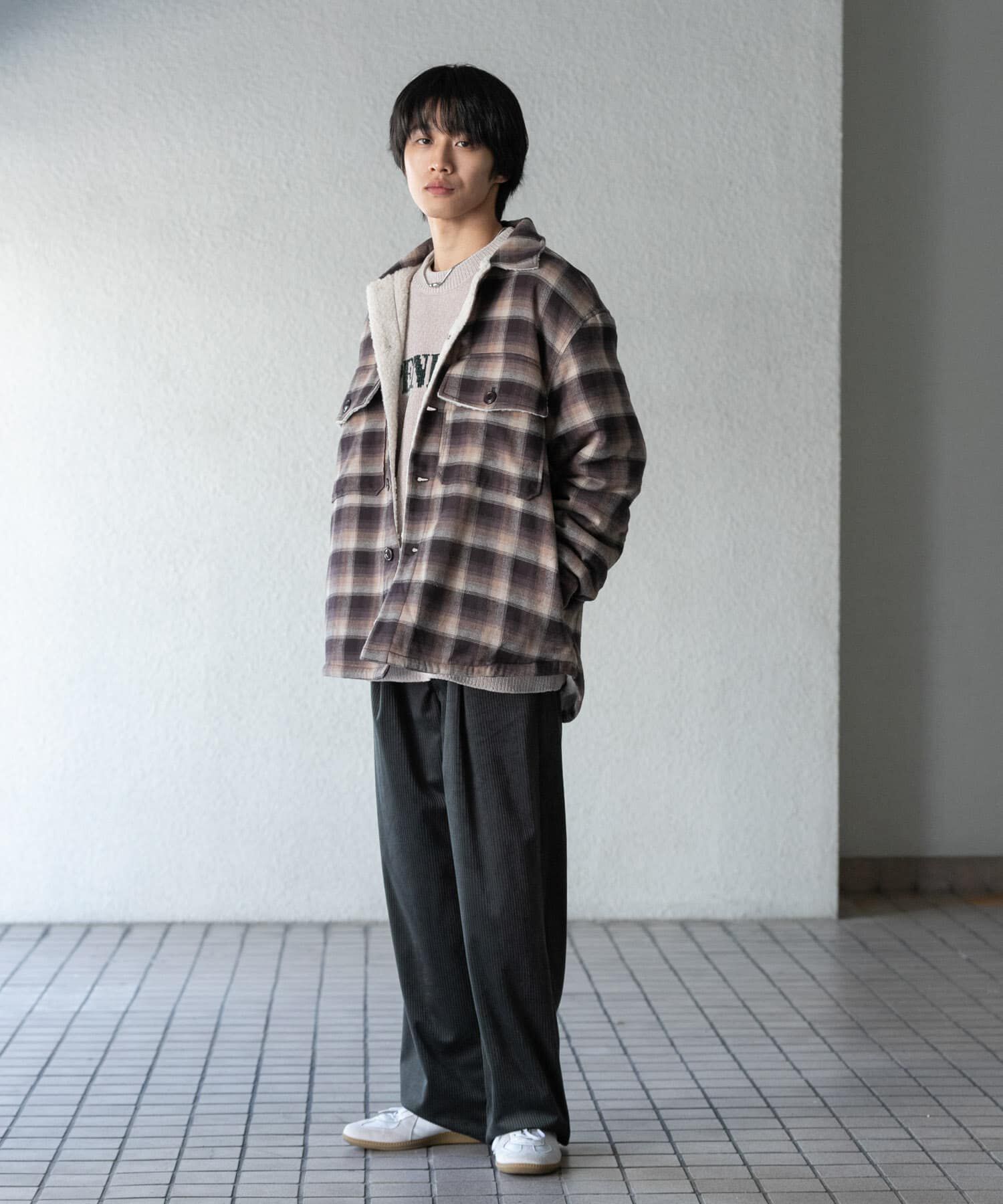 SENSE OF PLACE by URBAN RESEARCH「オンブレーチェックボアジャケット」|ノーカラーコート|