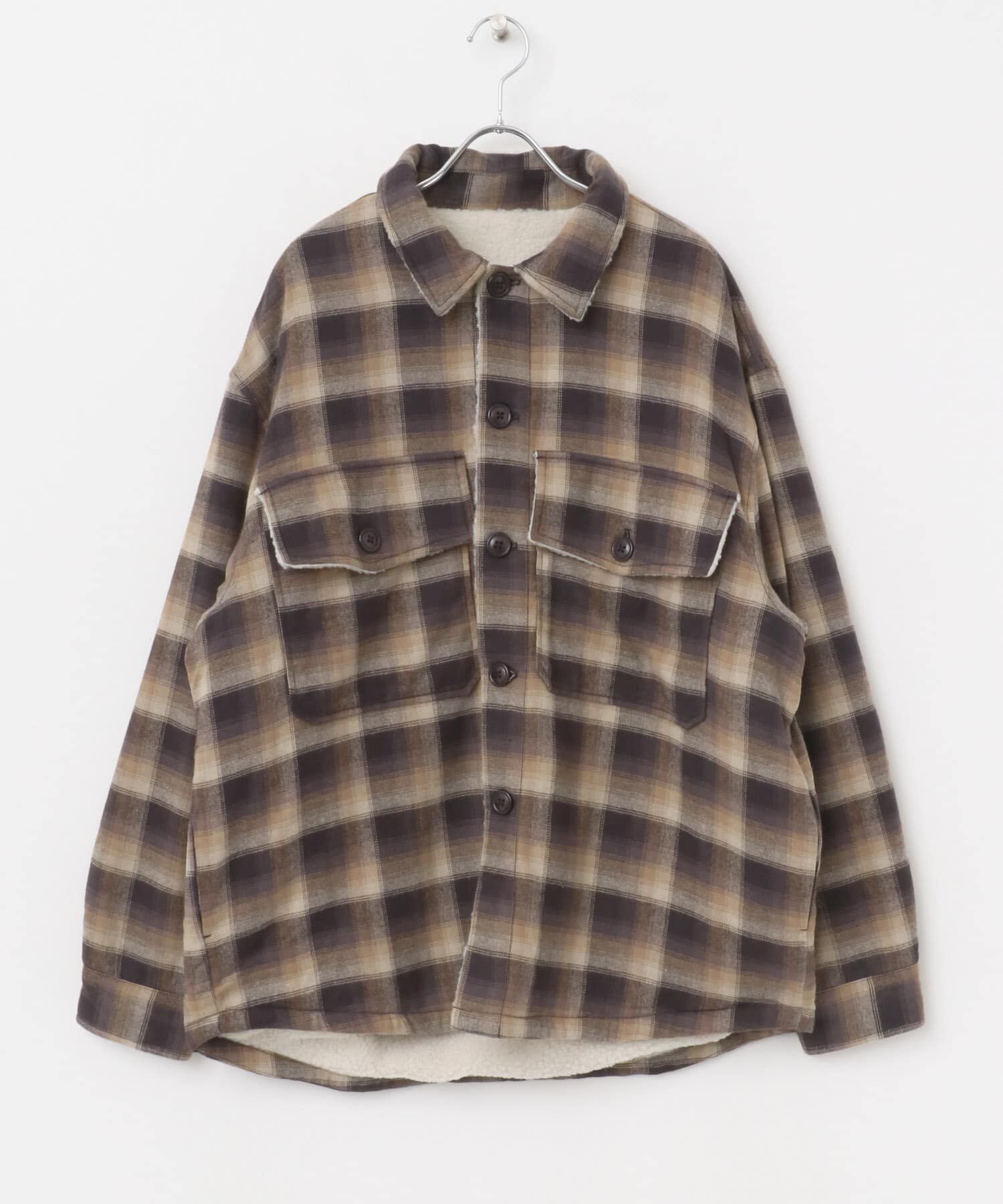 SENSE OF PLACE by URBAN RESEARCH「オンブレーチェックボアジャケット」|ノーカラーコート|