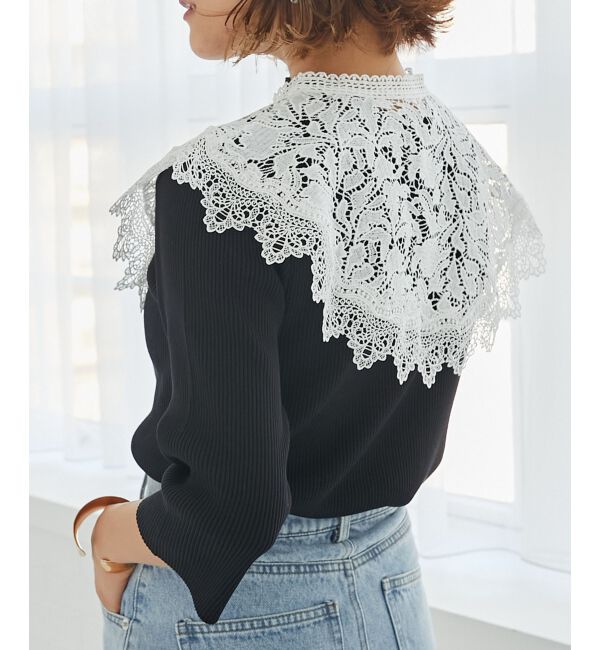 MAJESTICLEGON「レースカラーハーフスリーブニット」|ニット・セーター|