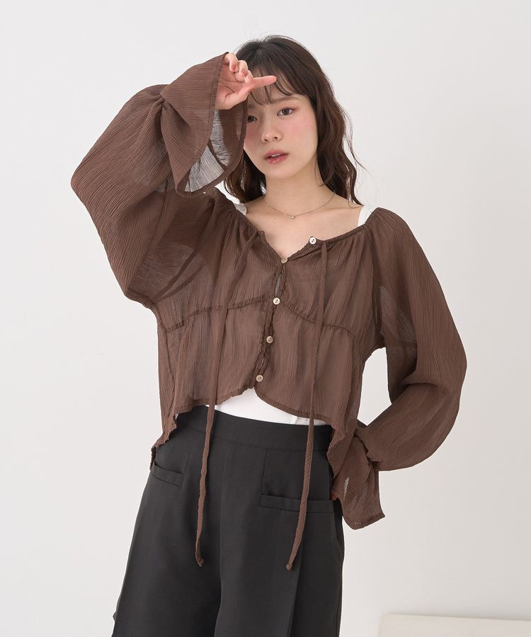 earth music&ecology「ナローリボンくしゅくしゅギャザーブラウス」|シャツ・ブラウス|