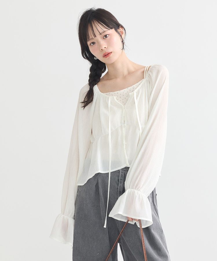 earth music&ecology「ナローリボンくしゅくしゅギャザーブラウス」|シャツ・ブラウス|