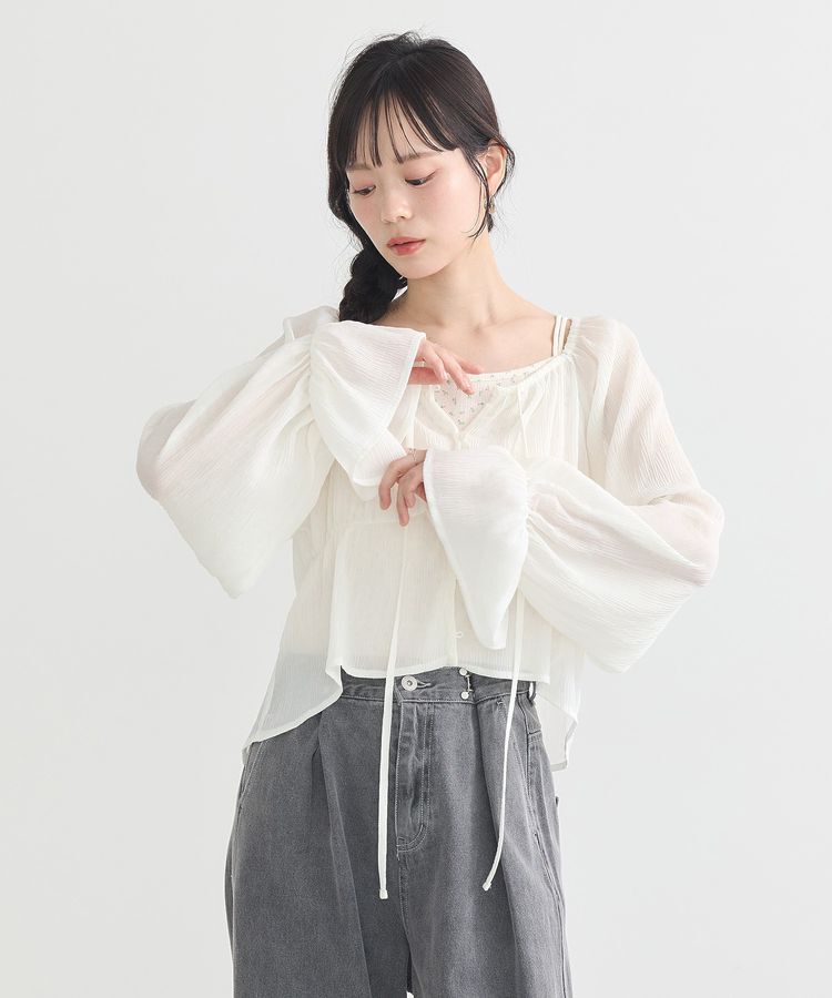 earth music&ecology「ナローリボンくしゅくしゅギャザーブラウス」|シャツ・ブラウス|