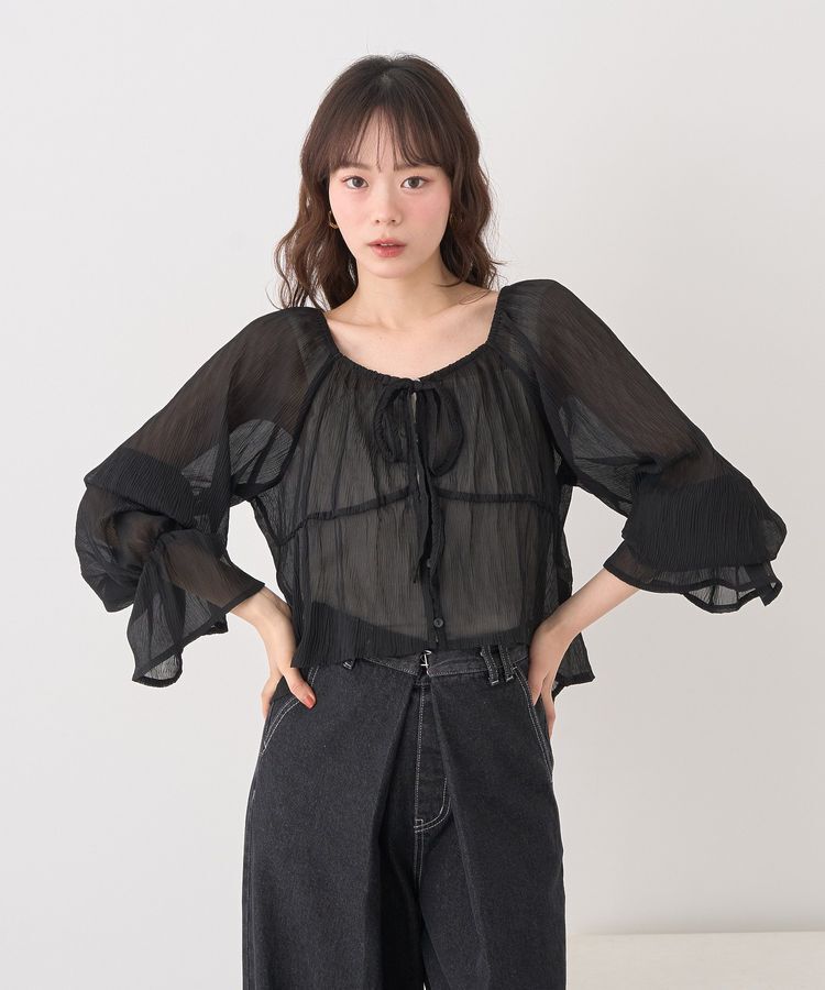earth music&ecology「ナローリボンくしゅくしゅギャザーブラウス」|シャツ・ブラウス|