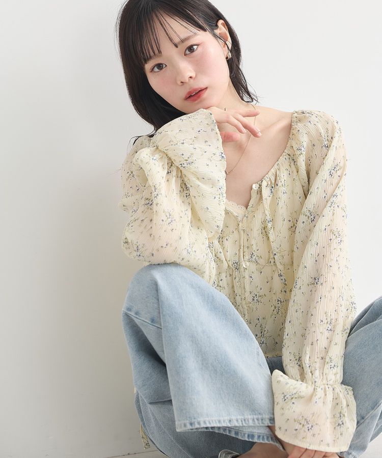 earth music&ecology「ナローリボンくしゅくしゅギャザーブラウス」|シャツ・ブラウス|