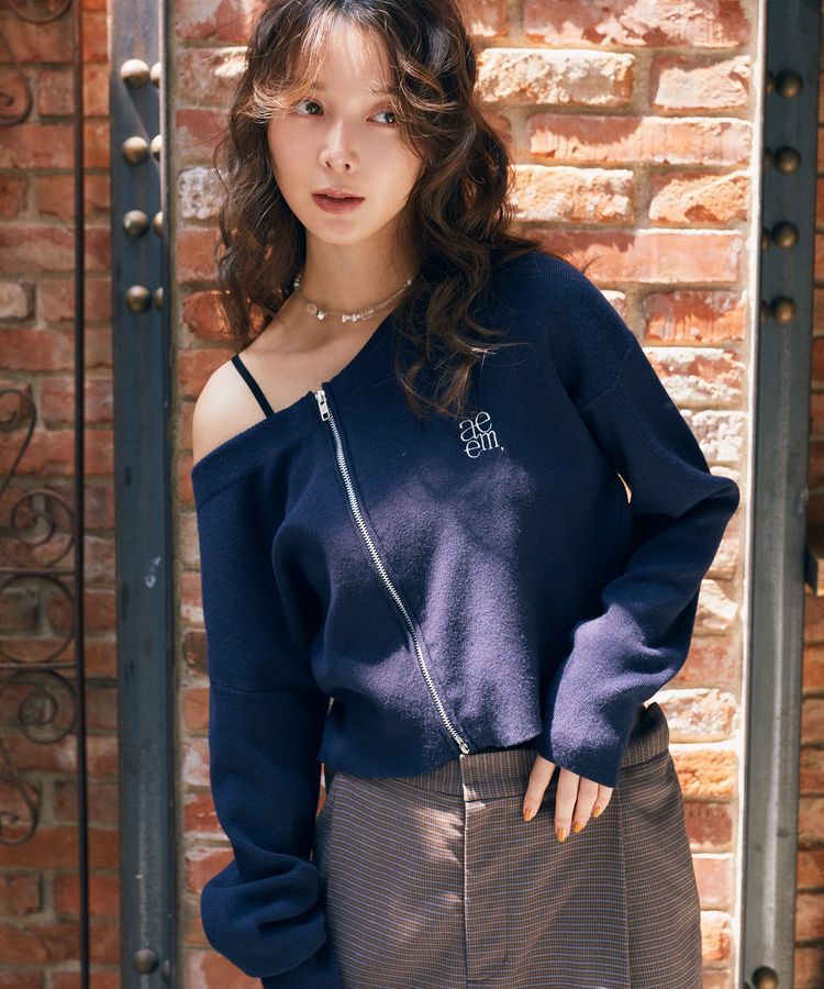 earth music&ecology「ダブルジップロゴニットプルオーバー」|ニット・セーター|