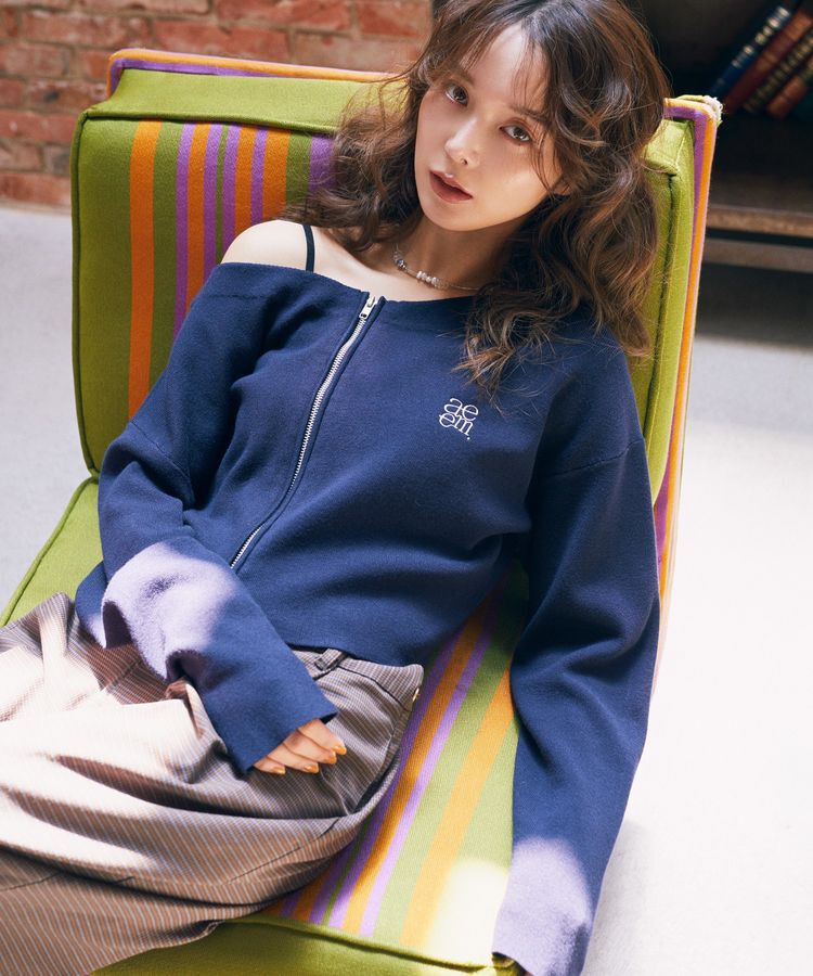 earth music&ecology「ダブルジップロゴニットプルオーバー」|ニット・セーター|