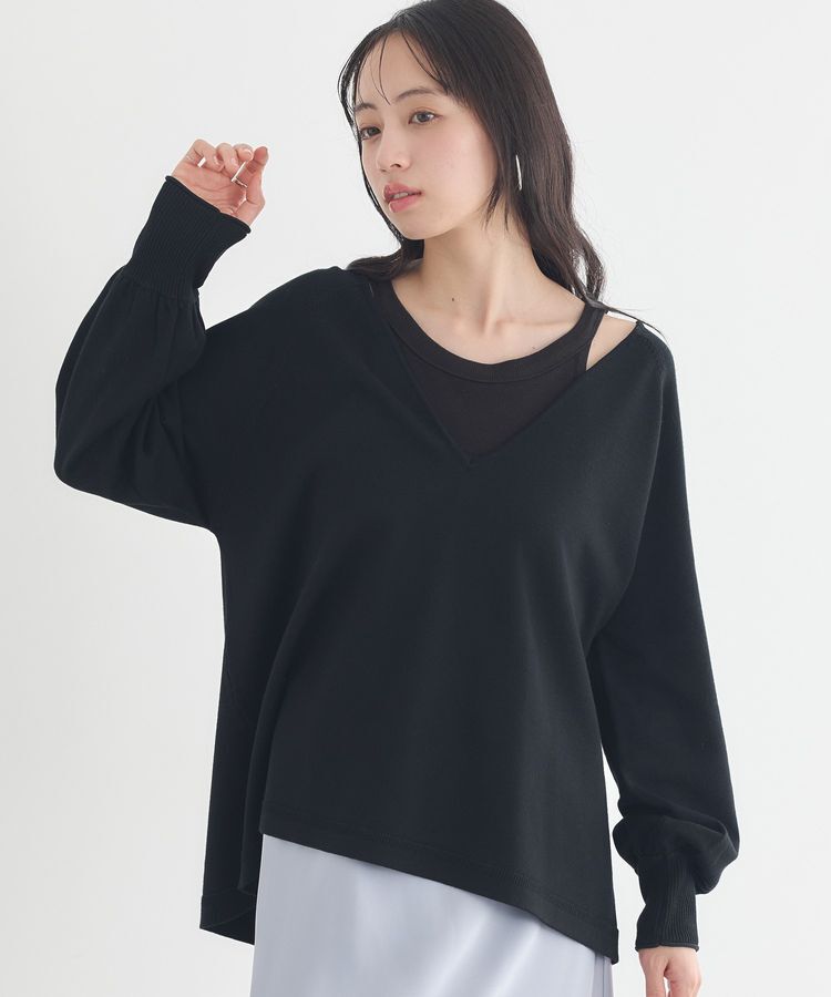 earth music&ecology「ディープVネックプルオーバー」|ニット・セーター|Black
