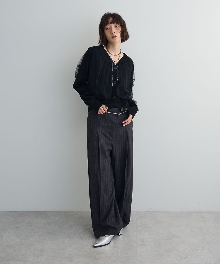 AnriettMusee「チュールドッキングVネックニットカーディガン」|カーディガン|