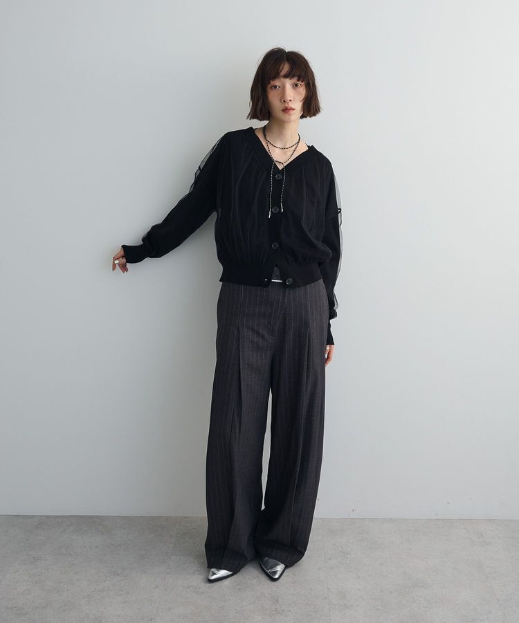 AnriettMusee「チュールドッキングVネックニットカーディガン」|カーディガン|