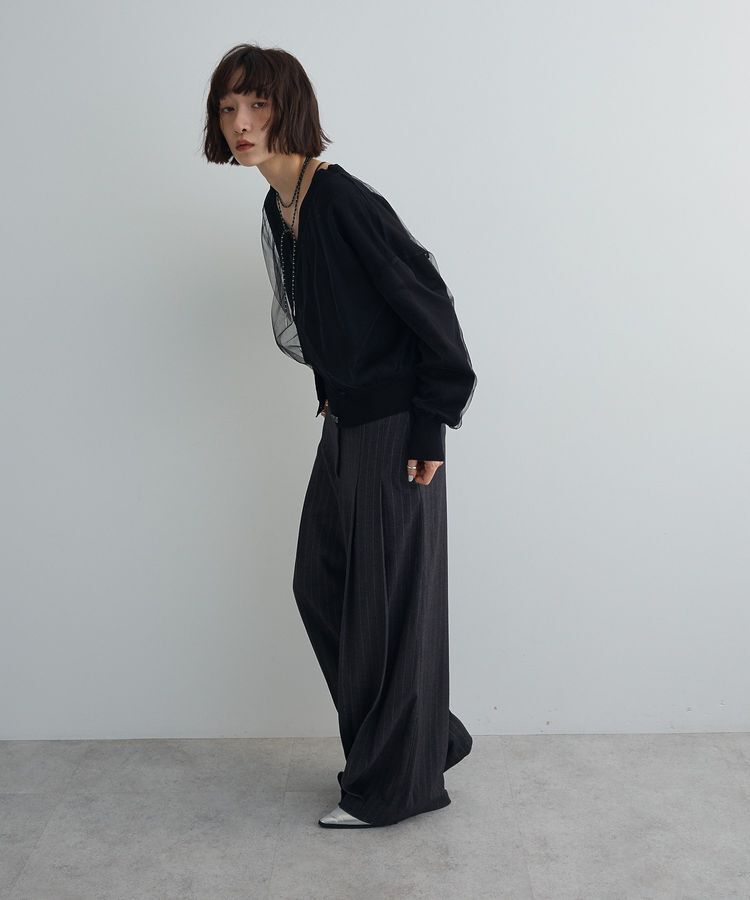 AnriettMusee「チュールドッキングVネックニットカーディガン」|カーディガン|