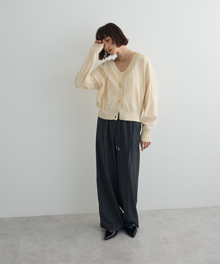 AnriettMusee「チュールドッキングVネックニットカーディガン」|カーディガン|