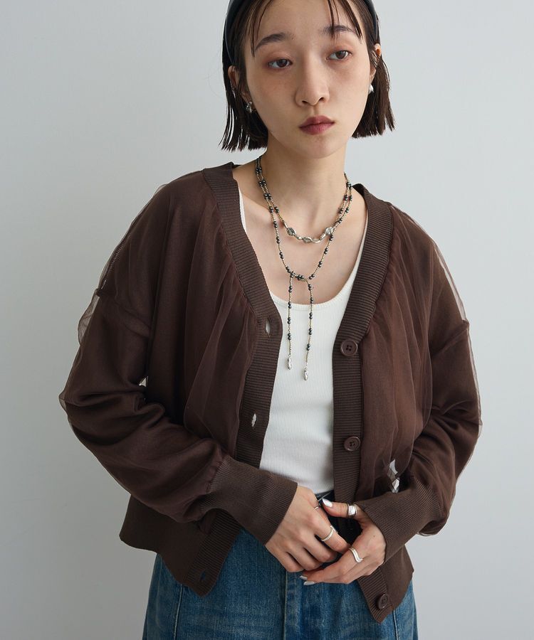 AnriettMusee「チュールドッキングVネックニットカーディガン」|カーディガン|