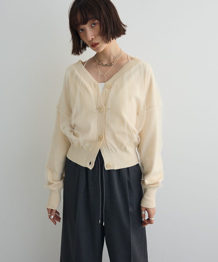 AnriettMusee「チュールドッキングVネックニットカーディガン」|カーディガン|
