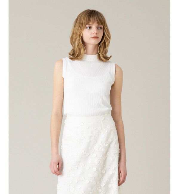 LOULOU WILLOUGHBY「【LOULOU WILLOUGHBY】リブキリカエモックネックプルオーバー」|ニット・セーター|オフホワイト