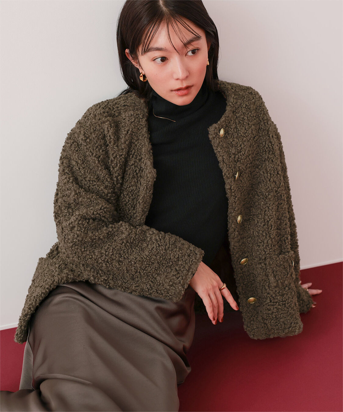 ur's「ボアノーカラーゴールド釦ジャケット」|ノーカラージャケット|