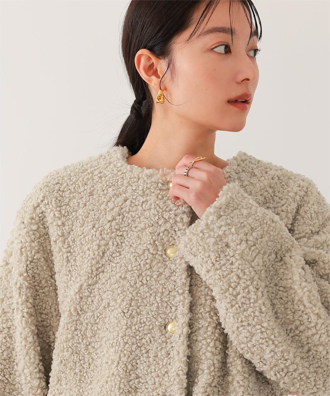 ur's「ボアノーカラーゴールド釦ジャケット」|ノーカラージャケット|