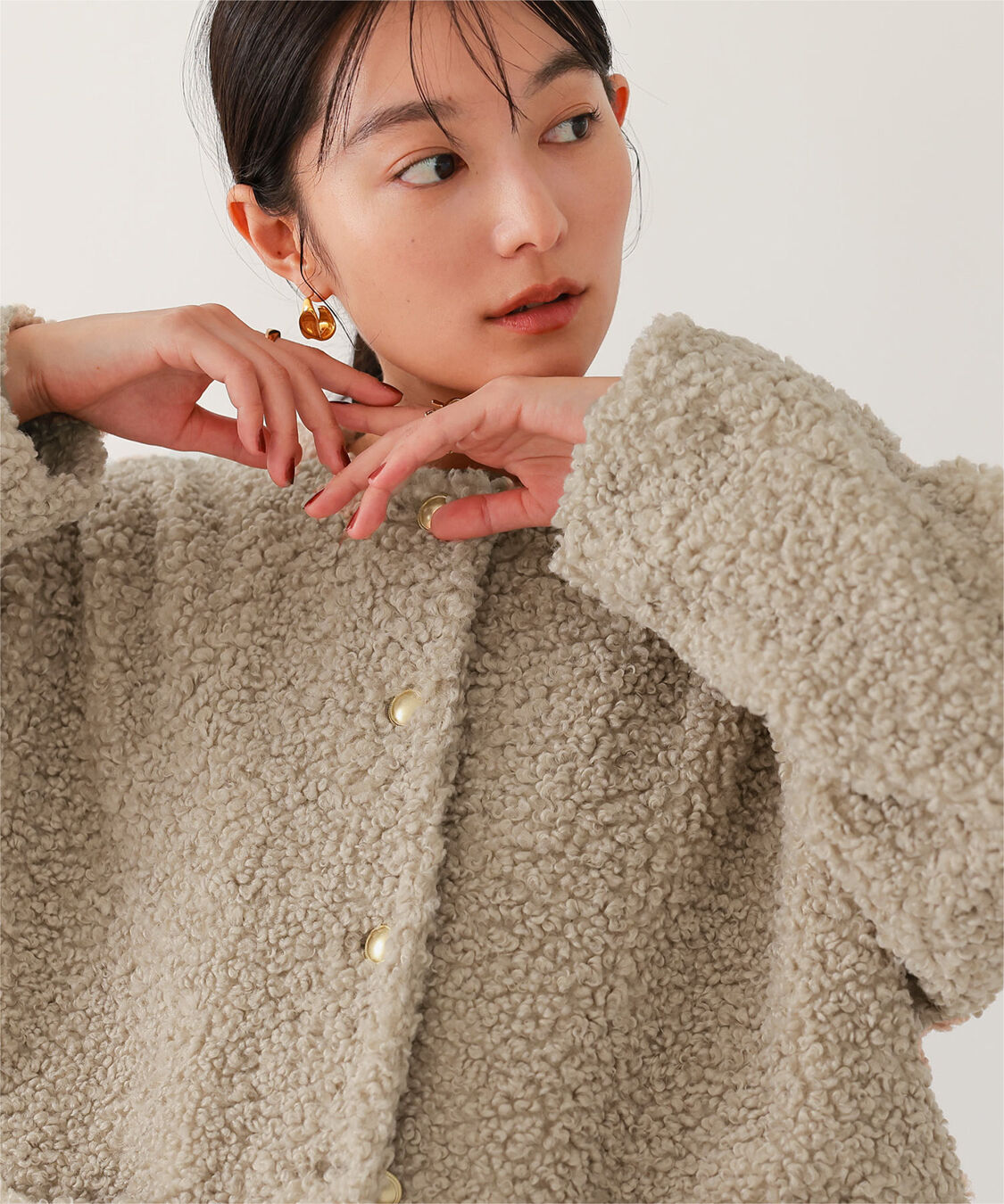 ur's「ボアノーカラーゴールド釦ジャケット」|ノーカラージャケット|