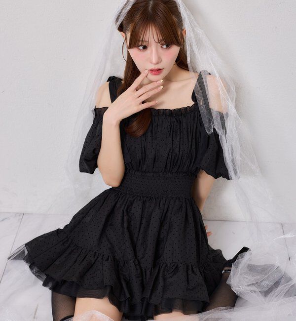  「半袖愛されメロチュニック」|ワンピース|ブラック