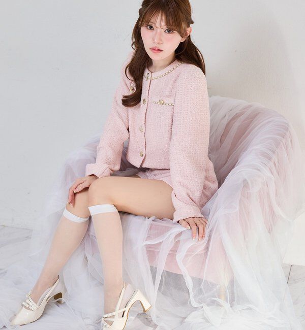  「ノーカラーツイードジャケット」|ダウンベスト・ベスト|