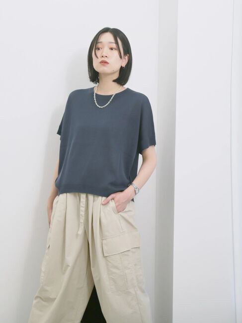 Samansa Mos2 blue「【マシンウォッシャブル】麻タッチニットプルオーバー」|ニット・セーター|