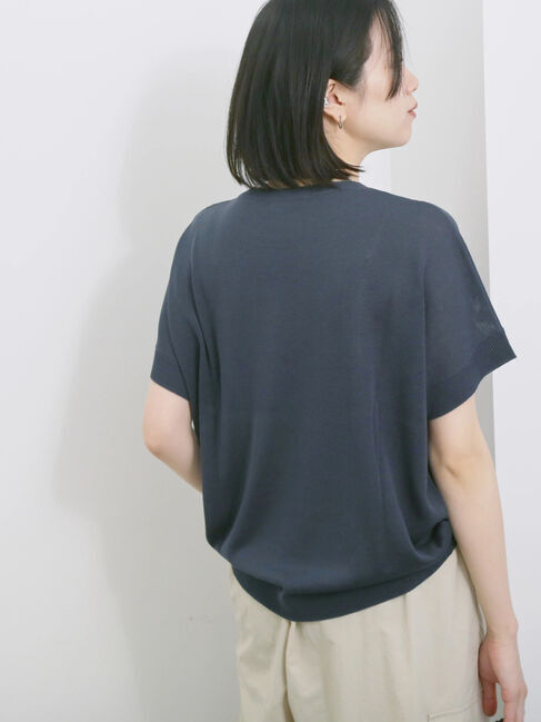 Samansa Mos2 blue「【マシンウォッシャブル】麻タッチニットプルオーバー」|ニット・セーター|