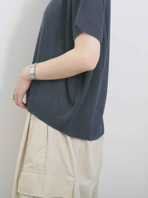 Samansa Mos2 blue「【マシンウォッシャブル】麻タッチニットプルオーバー」|ニット・セーター|