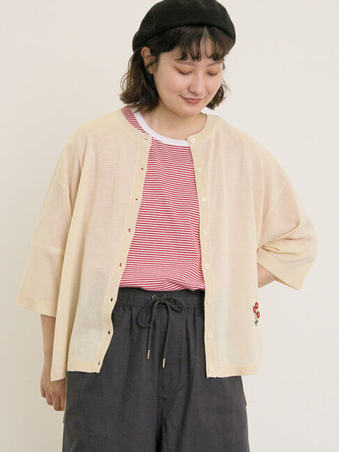 Samansa Mos2「[接触冷感]花刺繍七分袖クルーネックカーディガン」|カーディガン|キナリ