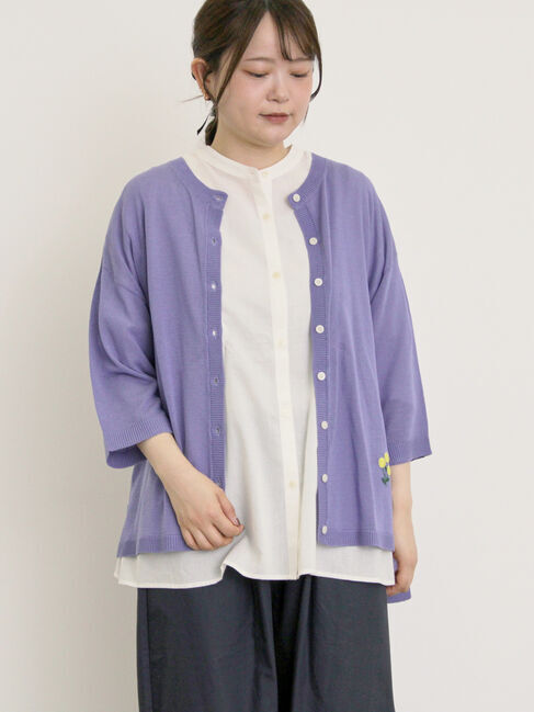 Samansa Mos2「[接触冷感]花刺繍七分袖クルーネックカーディガン」|カーディガン|