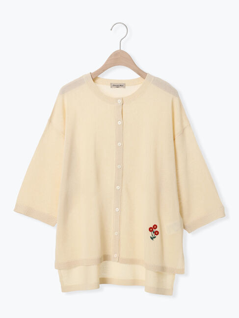 Samansa Mos2「[接触冷感]花刺繍七分袖クルーネックカーディガン」|カーディガン|