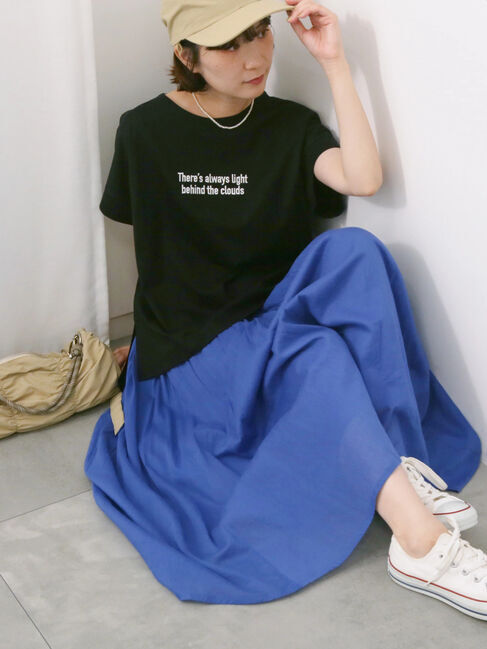 Samansa Mos2 blue「【Made in India】ボイルギャザースカート」|スカート|ブルー