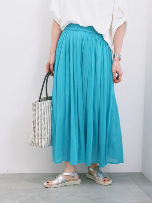 Samansa Mos2 blue「【Made in India】ボイルギャザースカート」|スカート|