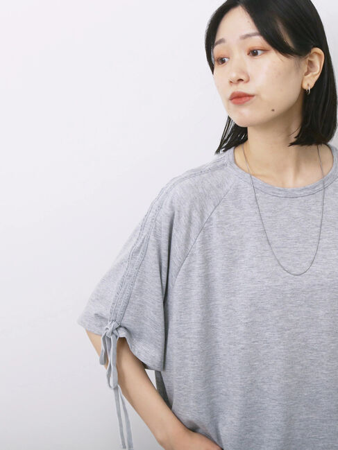 Samansa Mos2 blue「◎【接触冷感】ベロアラインリボンTシャツ」|Tシャツ・カットソー|