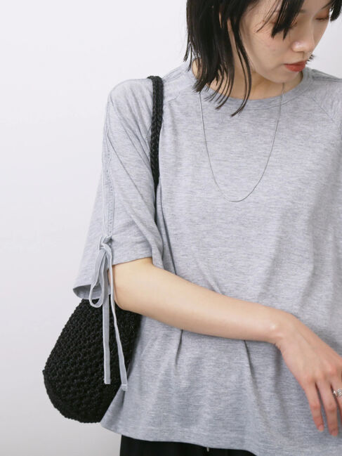 Samansa Mos2 blue「◎【接触冷感】ベロアラインリボンTシャツ」|Tシャツ・カットソー|