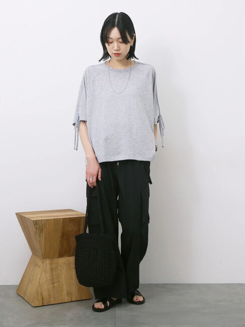 Samansa Mos2 blue「◎【接触冷感】ベロアラインリボンTシャツ」|Tシャツ・カットソー|