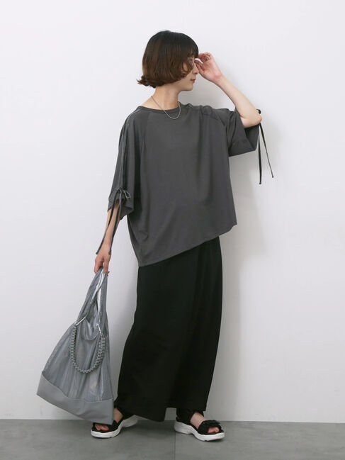 Samansa Mos2 blue「◎【接触冷感】ベロアラインリボンTシャツ」|Tシャツ・カットソー|