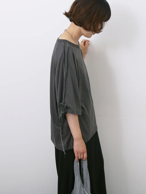 Samansa Mos2 blue「◎【接触冷感】ベロアラインリボンTシャツ」|Tシャツ・カットソー|