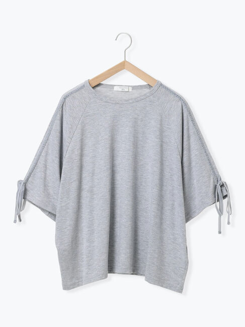 Samansa Mos2 blue「◎【接触冷感】ベロアラインリボンTシャツ」|Tシャツ・カットソー|