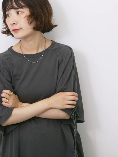 Samansa Mos2 blue「◎【接触冷感】ベロアラインリボンTシャツ」|Tシャツ・カットソー|