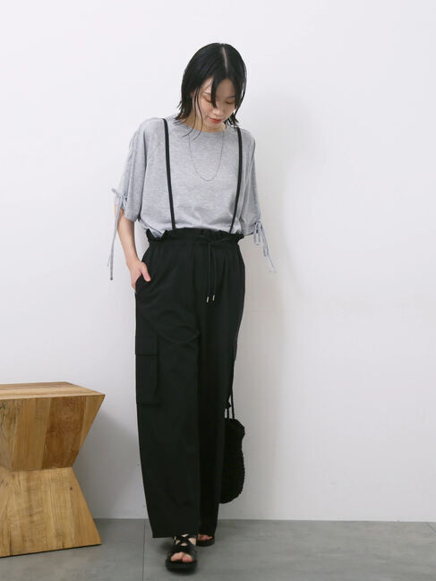 Samansa Mos2 blue「◎【接触冷感】ベロアラインリボンTシャツ」|Tシャツ・カットソー|